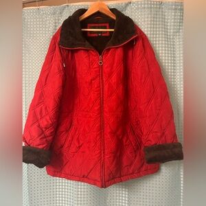 Red Quilted Women's Jacket with Brown Accents